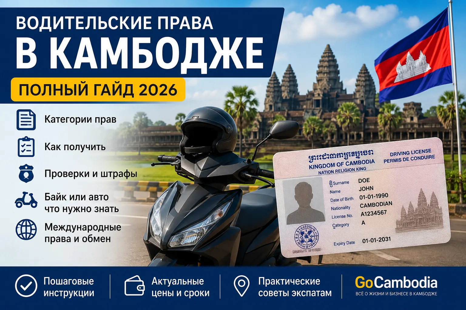 Права и штрафы за езду на байке в Камбодже в 2026 году