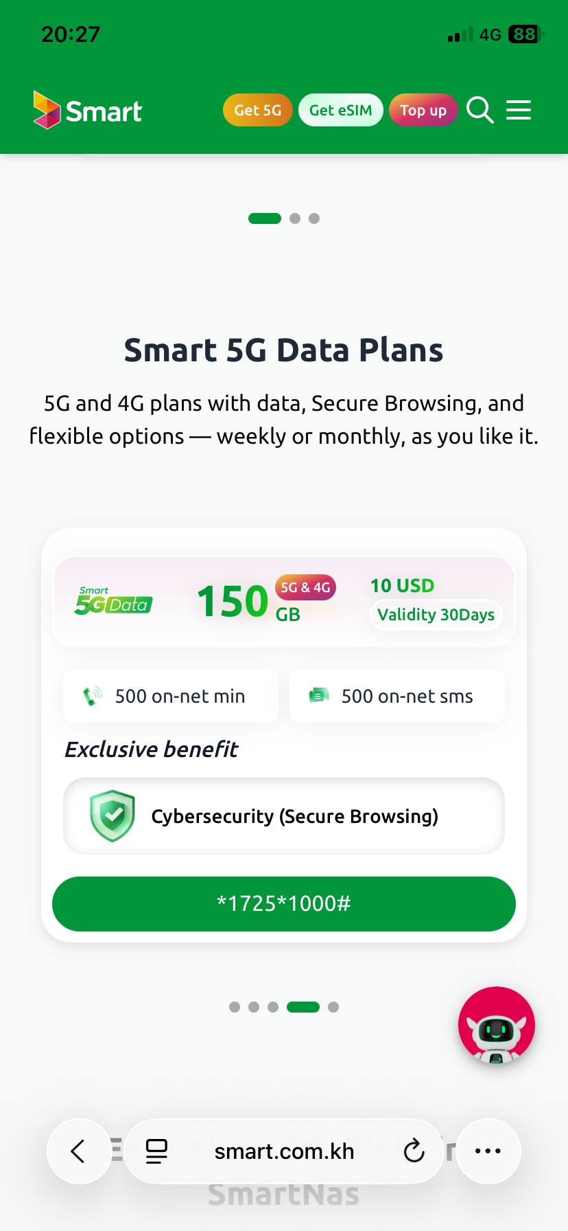 Тариф Smart 5G Data: 150 ГБ на 30 дней за 10 долларов